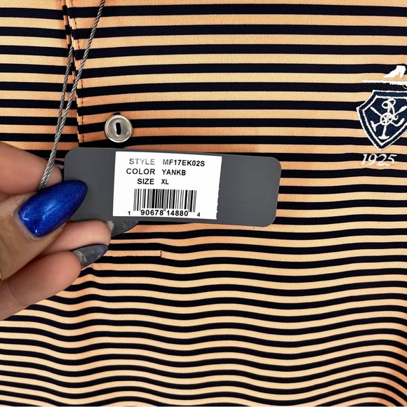 Peter Millar Summer Comfort Peach Navy Striped Performance Golf Polo Shirt - Picture 4 of 10